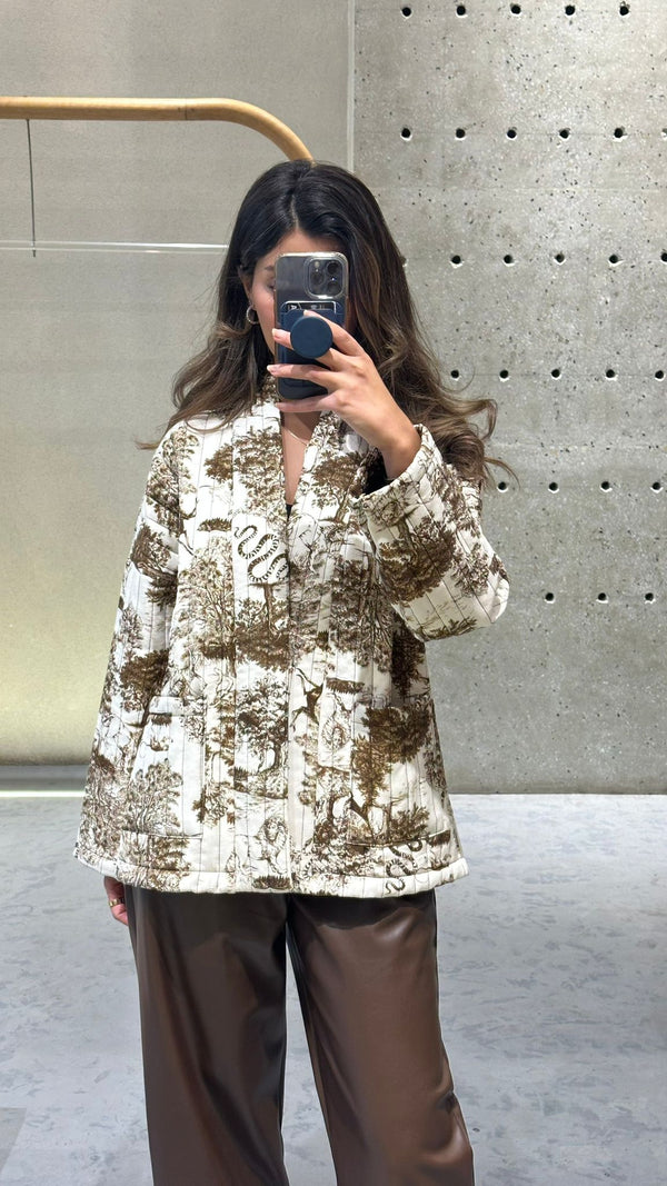 KD7280-8 Quilted Safari Printed Jacket سترة مبطنة مطبوعة بنقشة سفاري