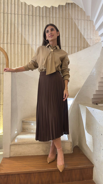 MF53075 Overlap Pleated Skirt - Brown Loft