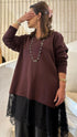 8401.5032 Rib Knit Lace Tunic Top - Brown Loft