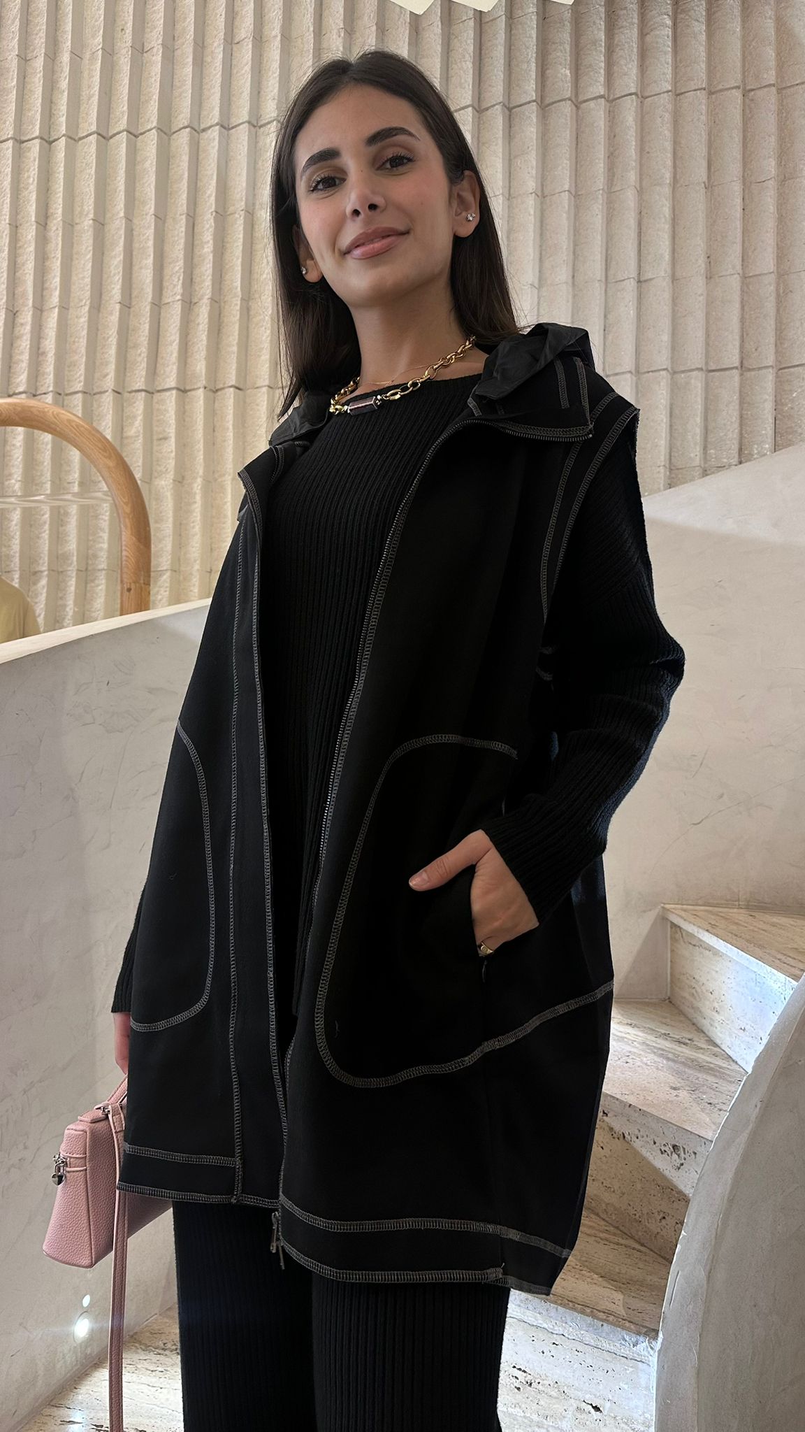 25AW-2057 Loose Hooded Long Vest