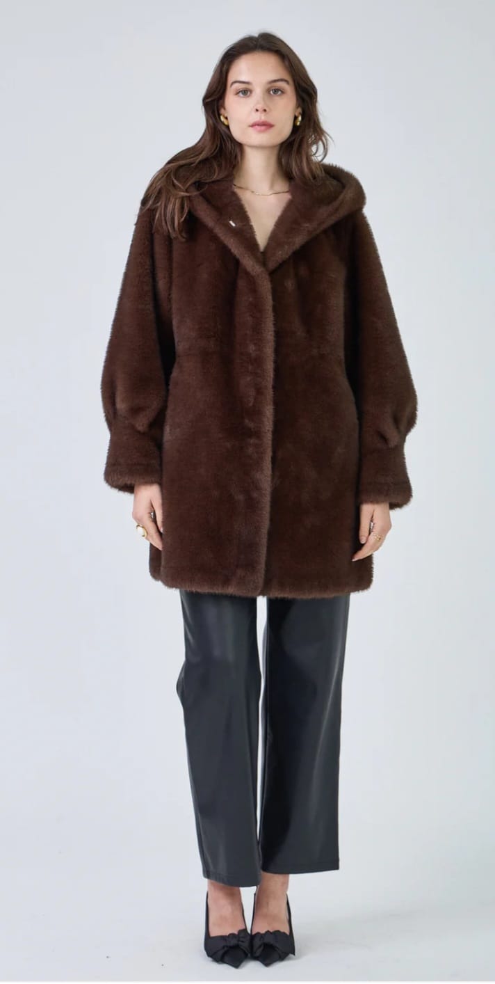 Lisa - Faux Fur Long Coat - Brown Loft