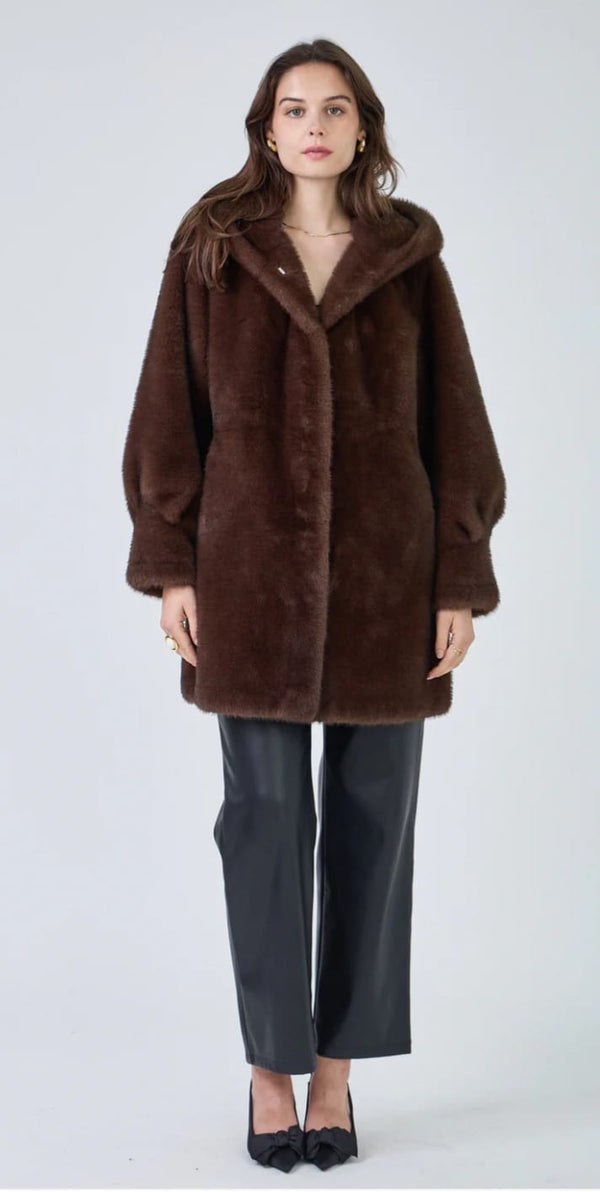 Lisa معطف طويل من الفرو الصناعي بغطاء للرأس