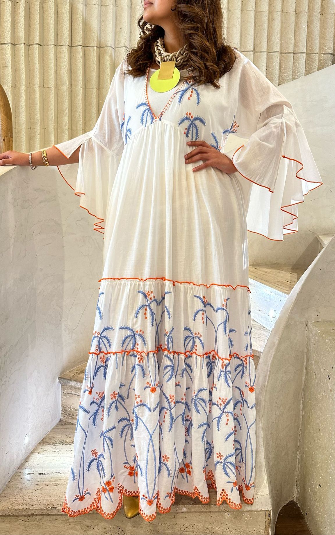 Long Kaftan Dress - AWS2-558 - Brown Loft