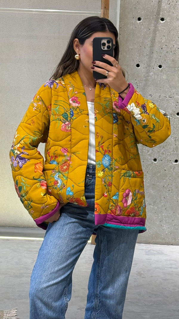 KD7280-10 Quilted Floral Printed Jacket سترة مبطنة بطبعات الأزهار