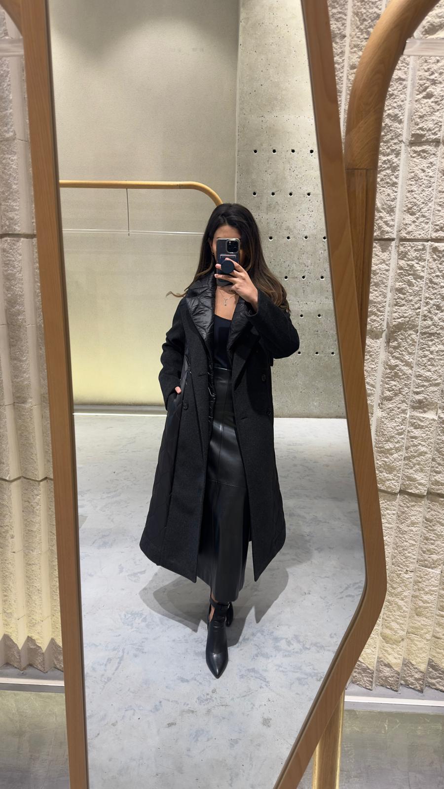 54-9017 Double Breasted Long Quilted Coat - Brown Loft