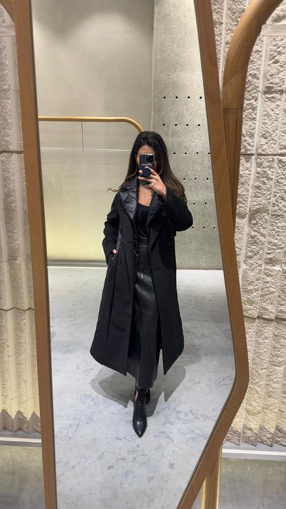 54-9017 Double Breasted Long Quilted Coat - Brown Loft