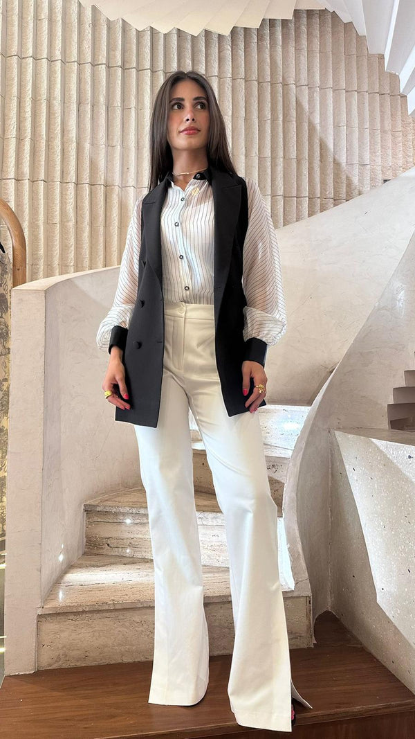 44-7008 Semi Transparent Striped Shirt قميص مخطط شبه شفاف