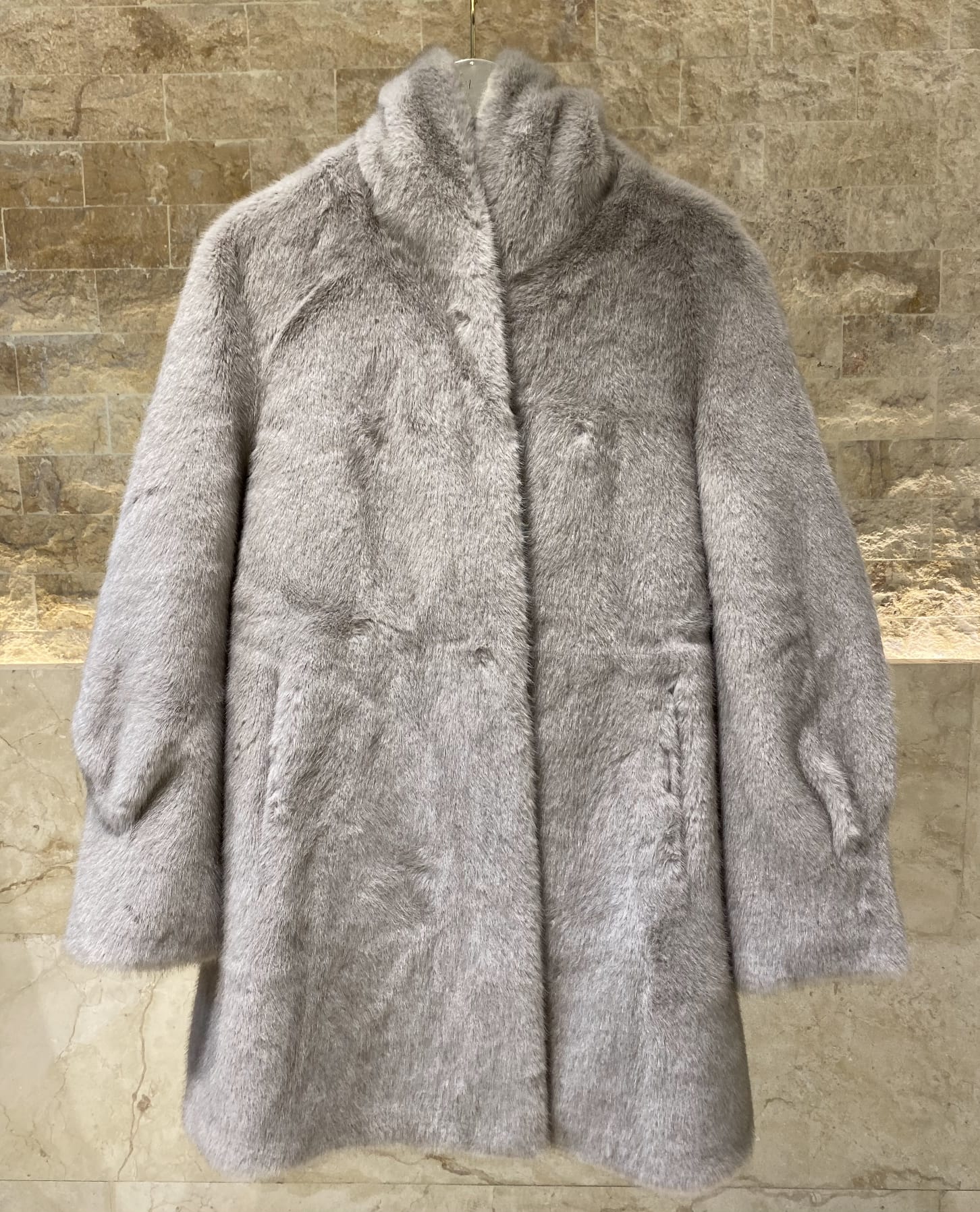 Lisa - Faux Fur Long Coat - Brown Loft