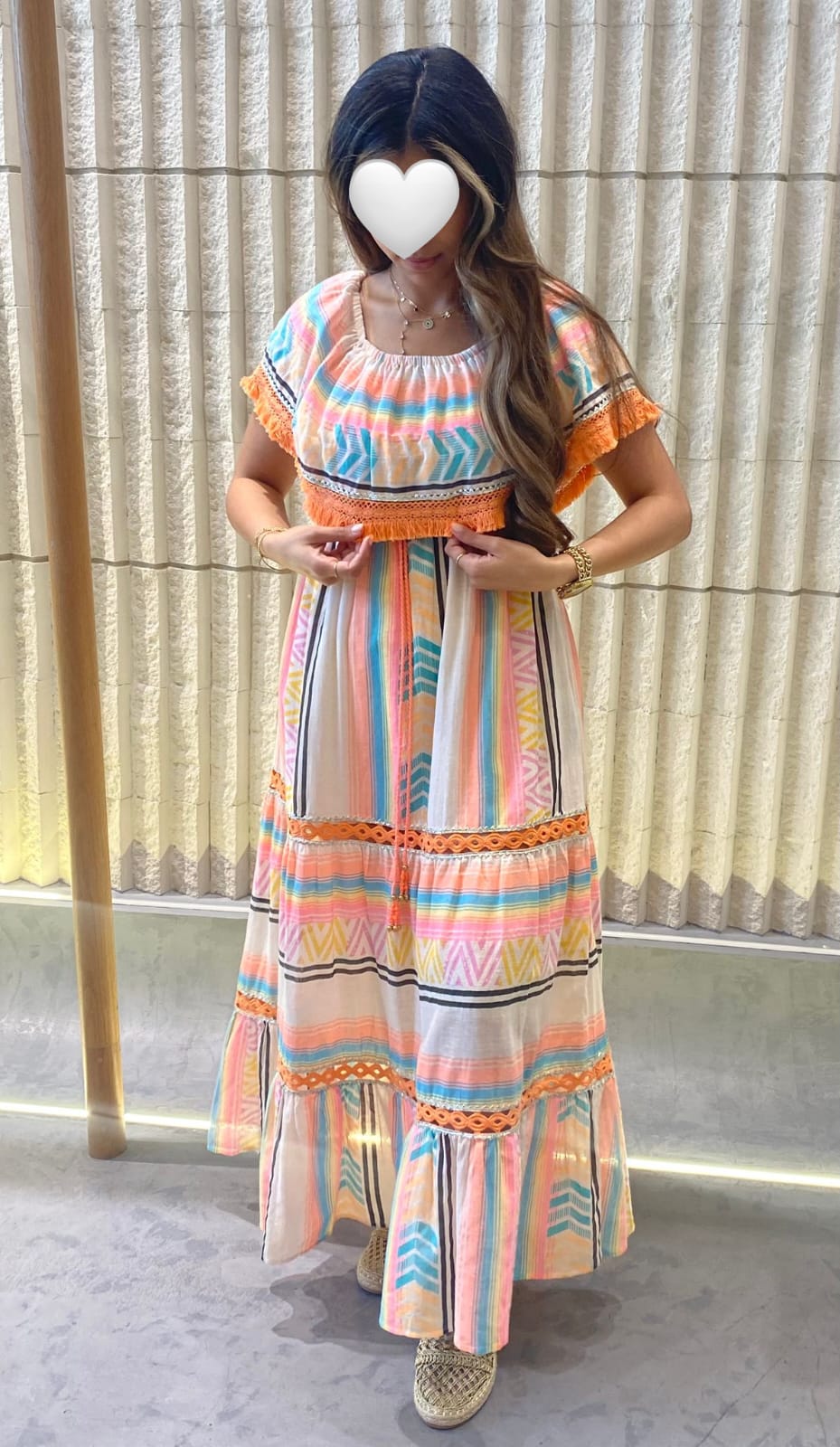I208 Off Shoulder Bohemian Maxi Dress - Brown Loft