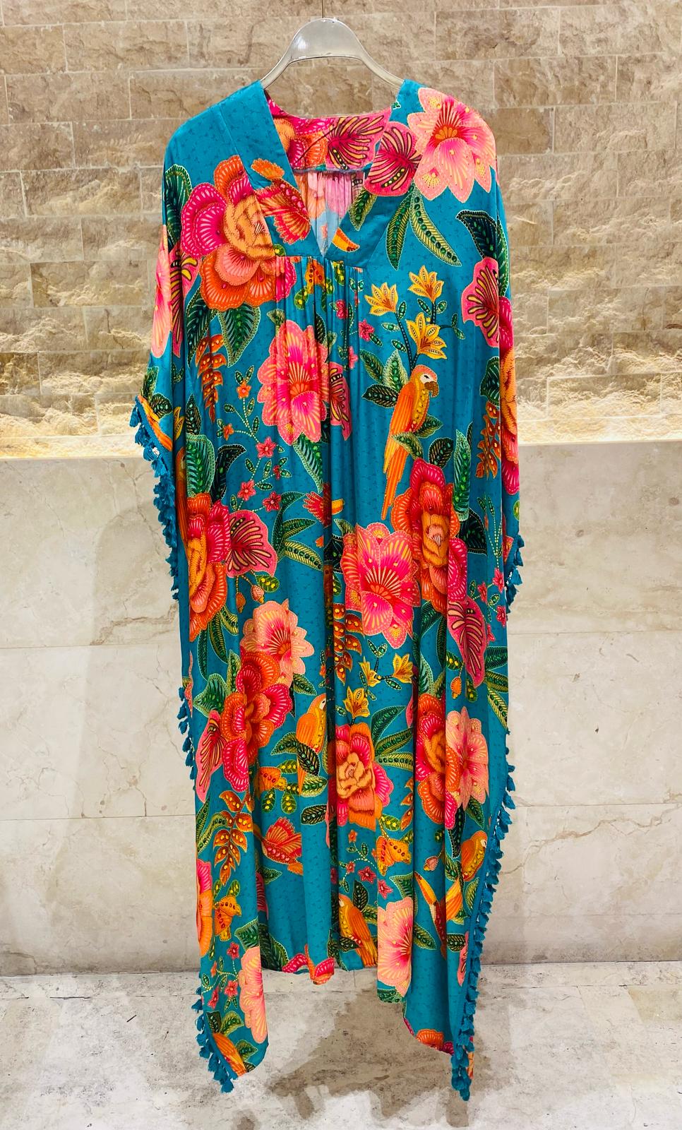 BL6 Satin Long Printed Kaftan Dress - Brown Loft