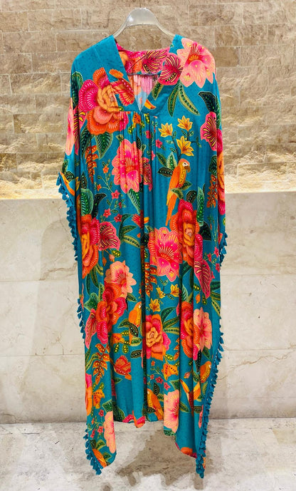 BL6 Satin Long Printed Kaftan Dress - Brown Loft