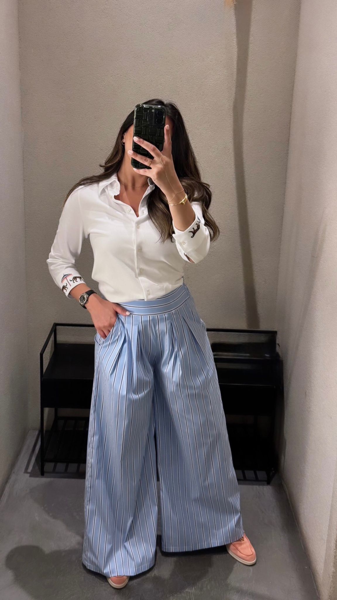 Blue Striped Cotton Palazzo Pants - Brown Loft