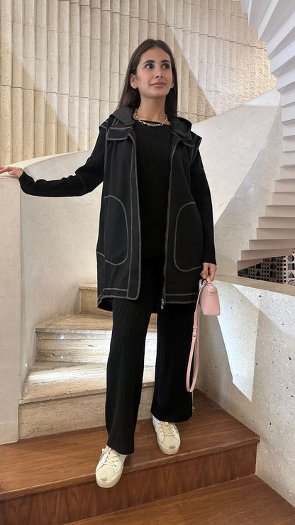 25AW-2057 Loose Hooded Long Vest