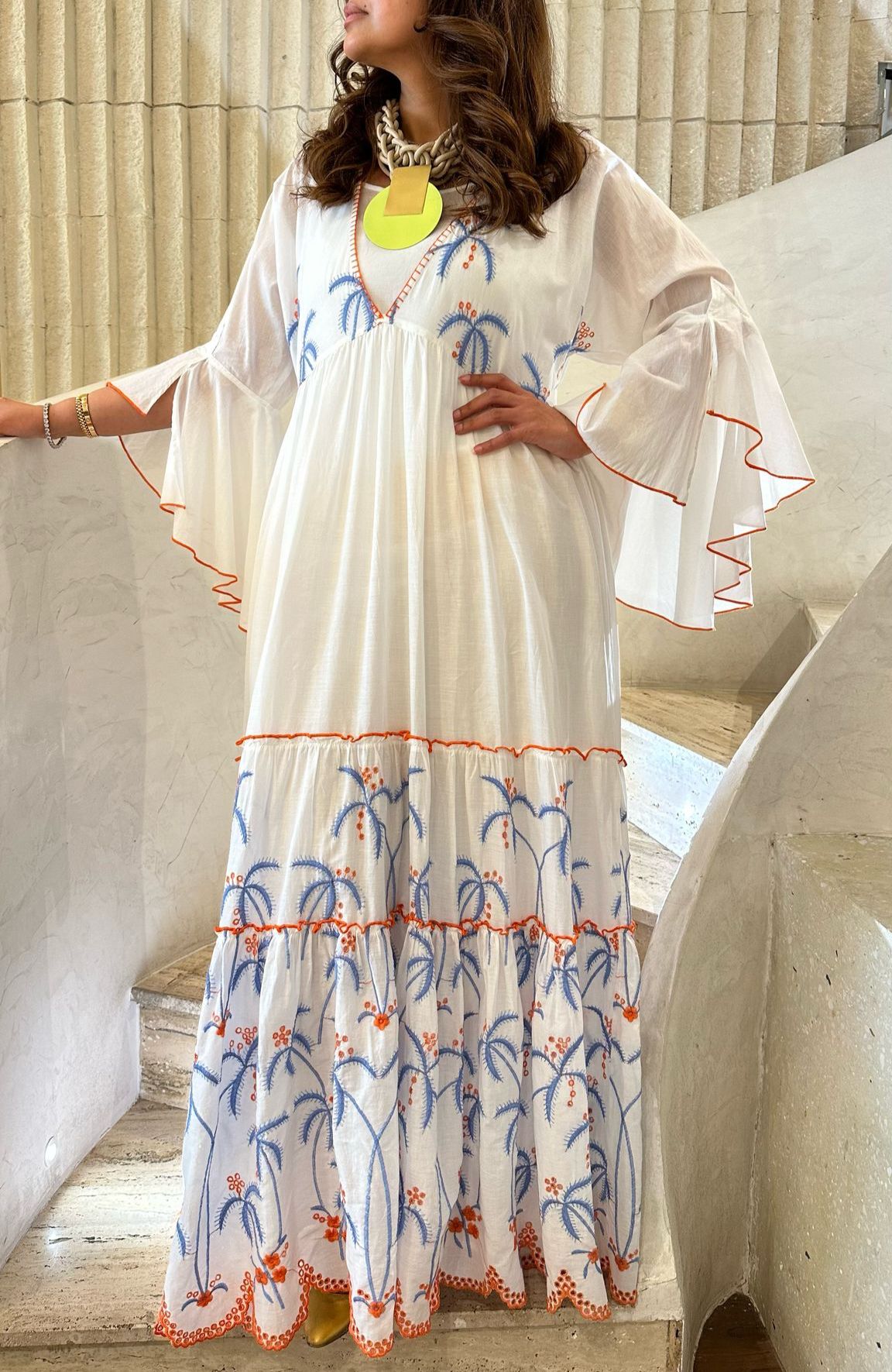 Long Kaftan Dress - AWS2-558 - Brown Loft