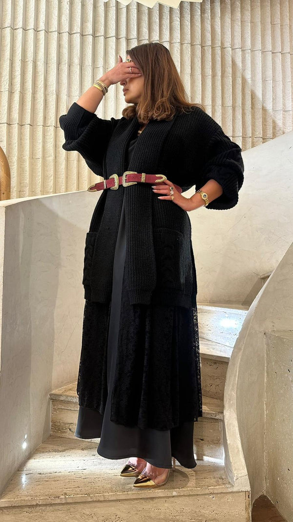 8401.5014 Shawl Collared Long Knit Cardigan كارديجان طويل محبوك بياقة شال