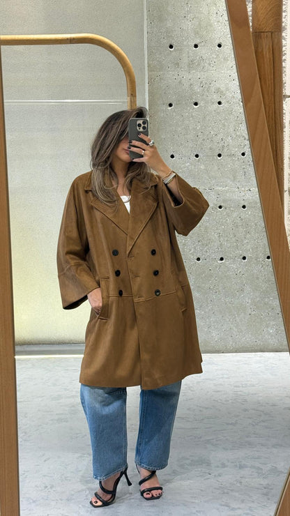 2502002 Faux Suede Coat - Brown Loft