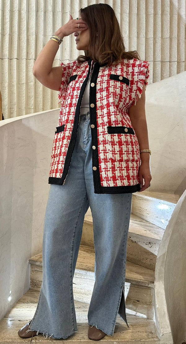 Chanelle سترة تويد بنقشة هاوندستوث