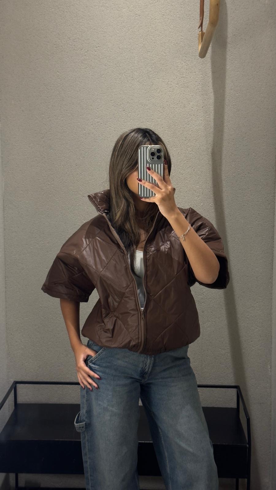 MJ85030 Zip-Up High Neck Quilted Jacket - Brown Loft