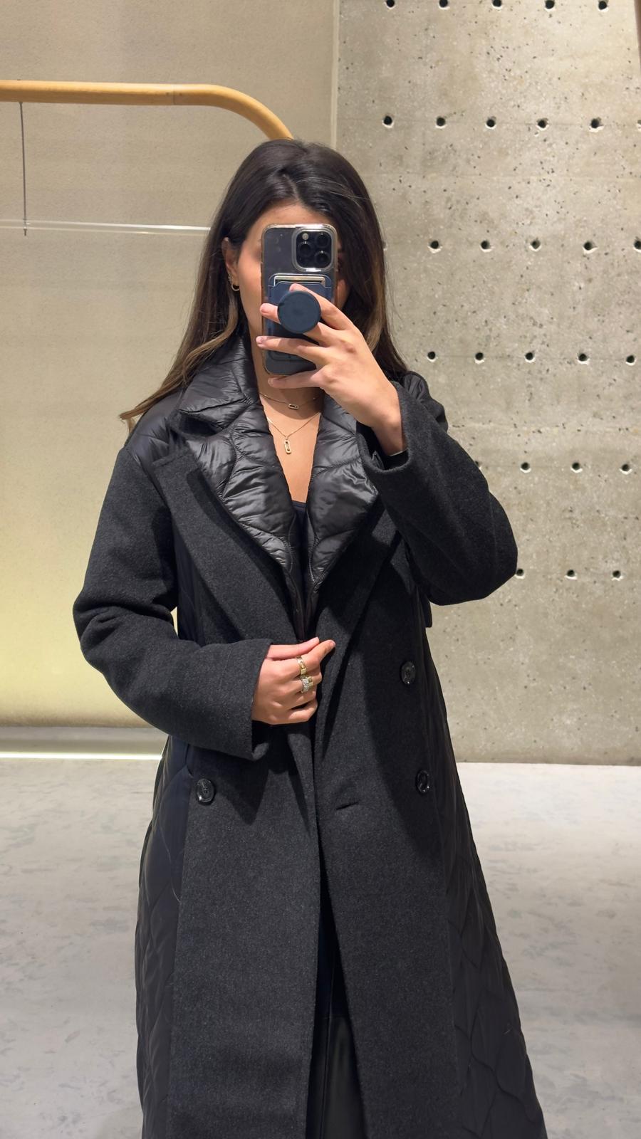 54-9017 Double Breasted Long Quilted Coat - Brown Loft