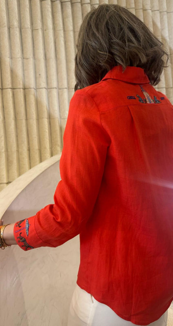 Buttoned Collared Linen Shirt - 32552