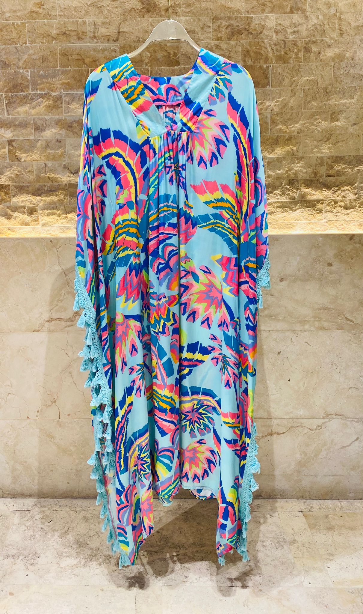 BL6 Satin Long Printed Kaftan Dress - Brown Loft