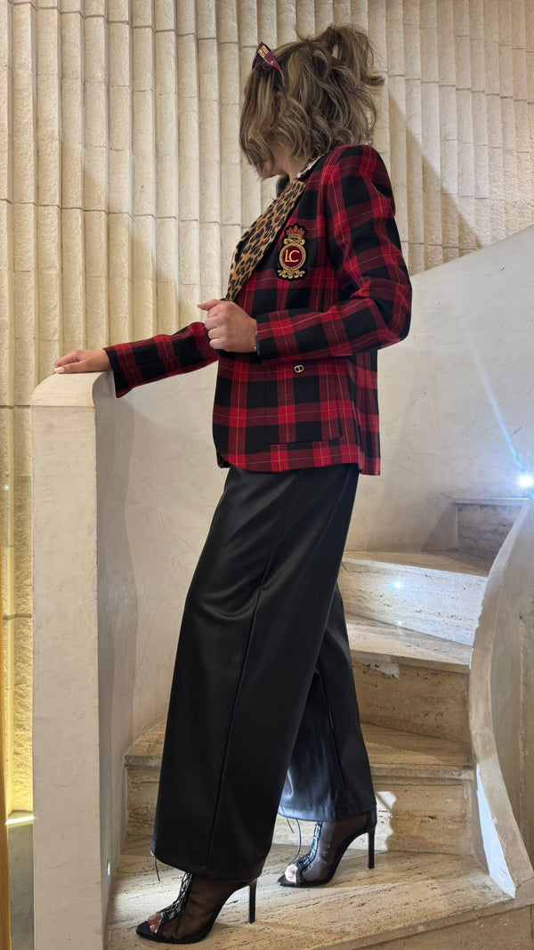 2502013 Animal Print Tartan  Jacket سترة تارتان بطبعة حيوانية