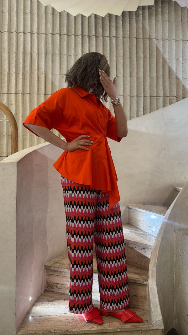 Wide Leg Pants with Retro Print - 32241