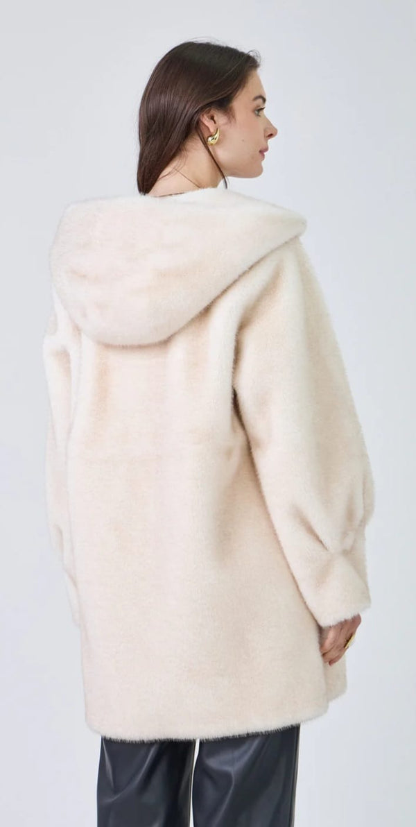 Lisa معطف طويل من الفرو الصناعي بغطاء للرأس