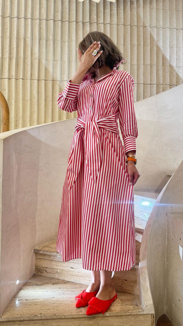 Red/White Striped Poplin Dress - 32510