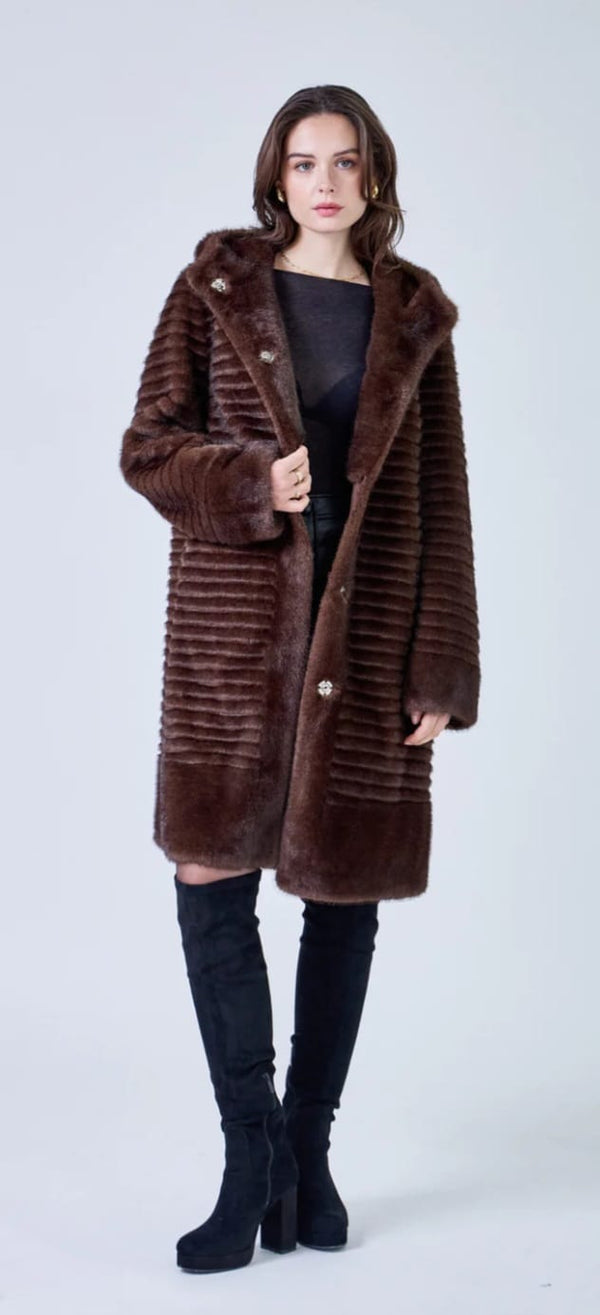 Gianna معطف طويل من الفرو الصناعي بغطاء للرأس