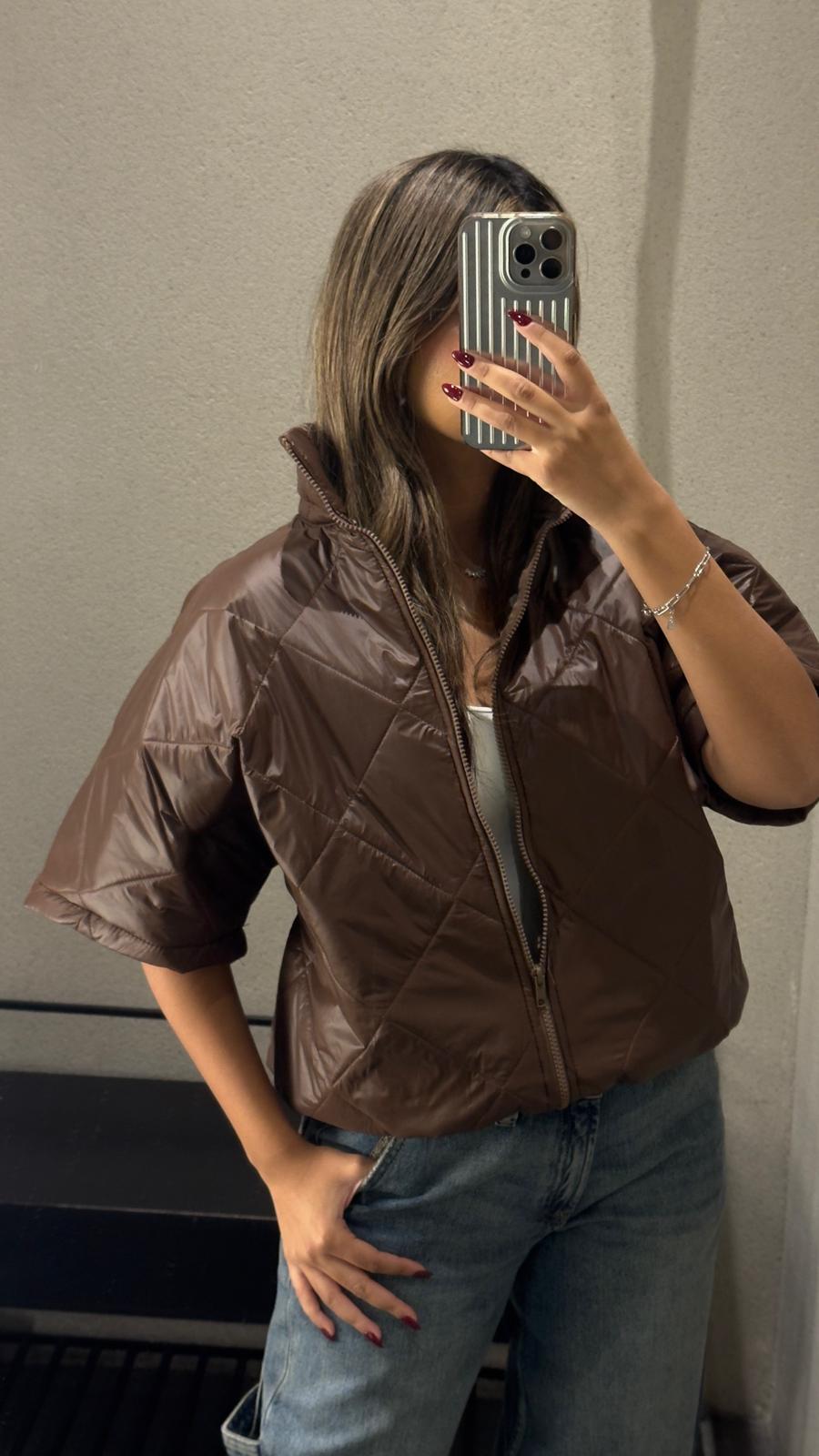 MJ85030 Zip-Up High Neck Quilted Jacket - Brown Loft