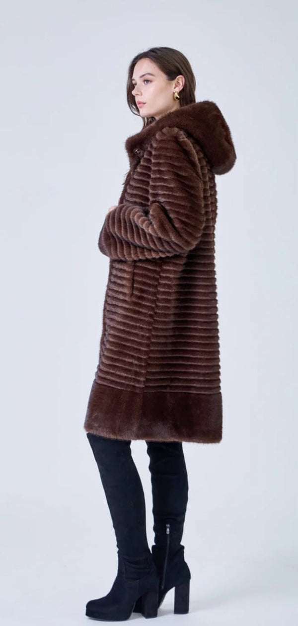 Gianna معطف طويل من الفرو الصناعي بغطاء للرأس
