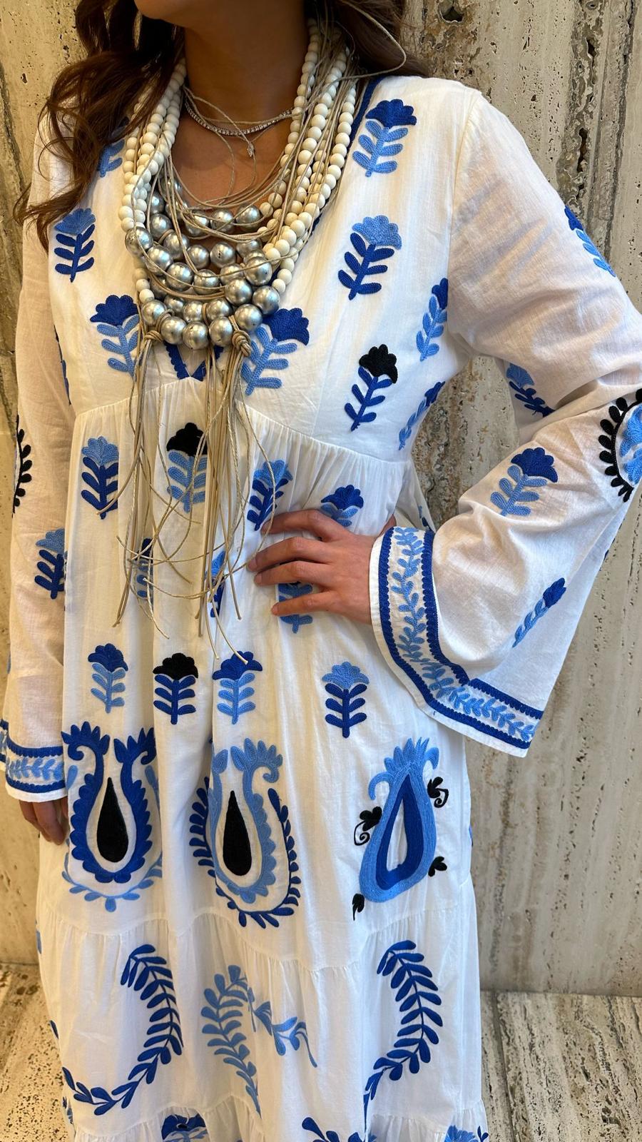 Tulip Embroidered Cotton Long Dress - AWS2-816 - Brown Loft