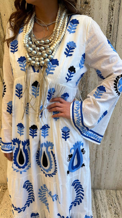 Tulip Embroidered Cotton Long Dress - AWS2-816 - Brown Loft