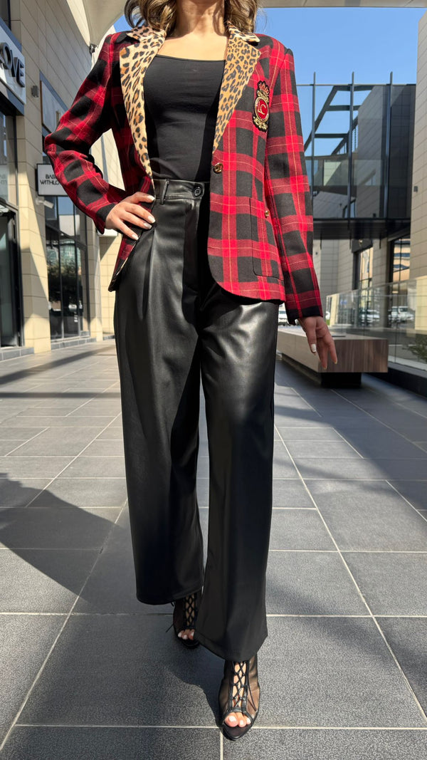 2502013 Animal Print Tartan  Jacket سترة تارتان بطبعة حيوانية