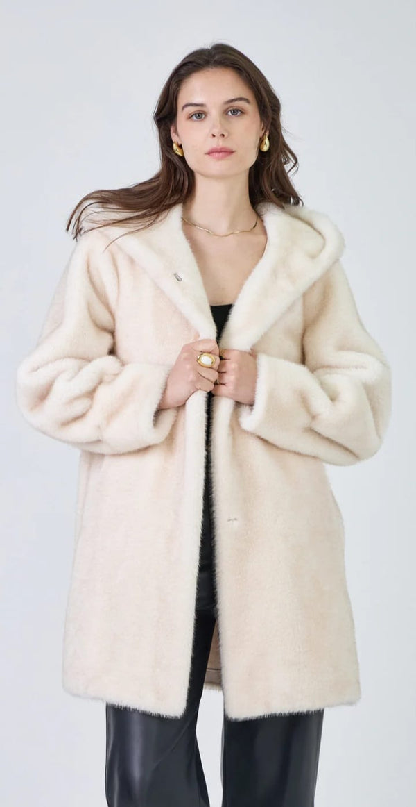 Lisa معطف طويل من الفرو الصناعي بغطاء للرأس