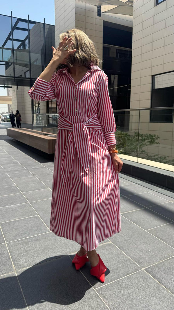 Red/White Striped Poplin Dress - 32510