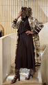 KD7182TN Safari Print Satin Long Cardigan - Brown Loft