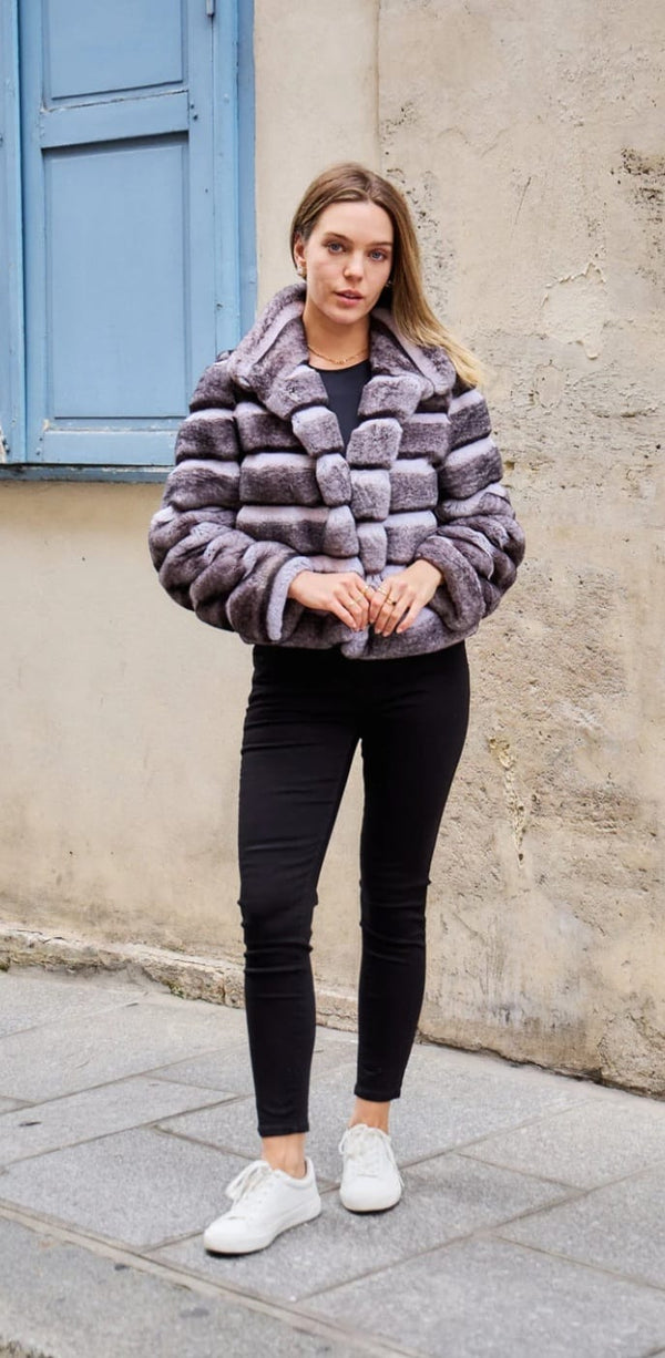 Bianca سترة من الفرو الصناعي على طراز شينشيلا