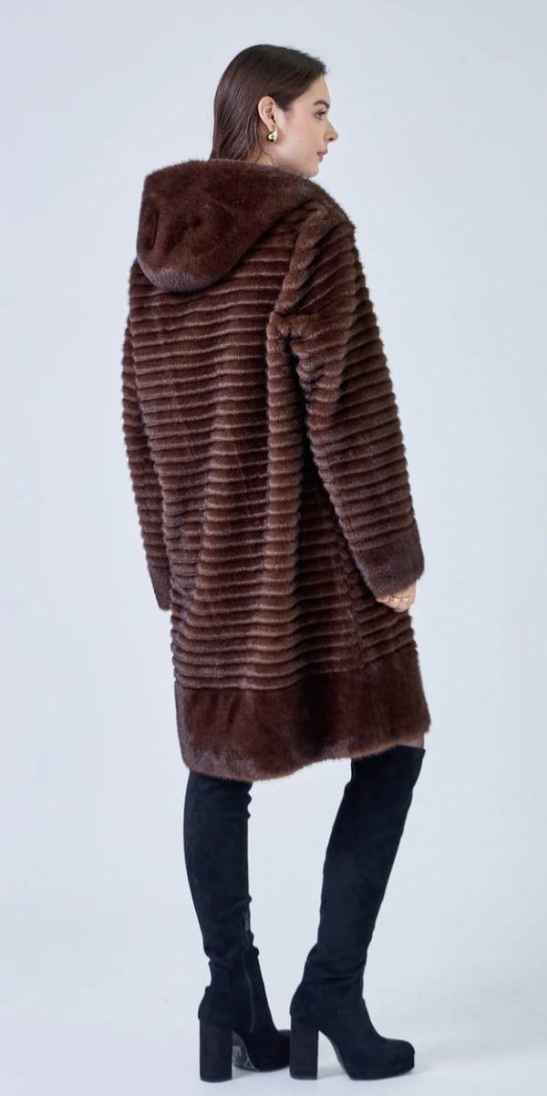 Gianna معطف طويل من الفرو الصناعي بغطاء للرأس