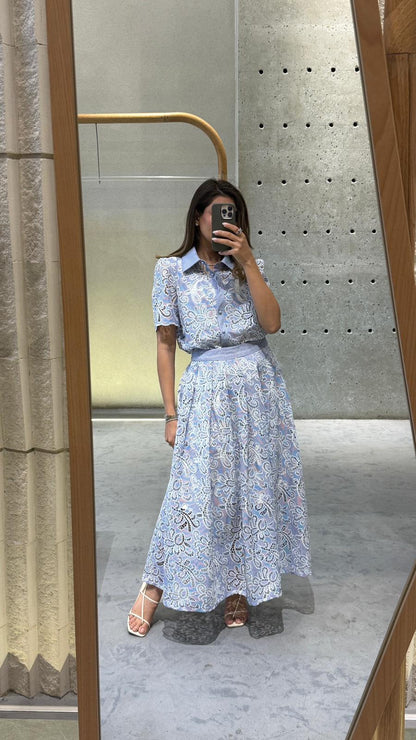 Floral Lace Shirt &amp; Skirt Set – Billie/Lila