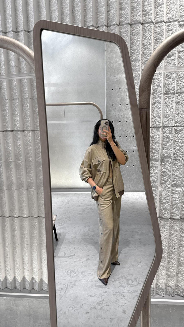 54-1021/5047 Oversized Jacket and Straight Leg Pants سترة واسعة وبنطال بقصة مستقيمة