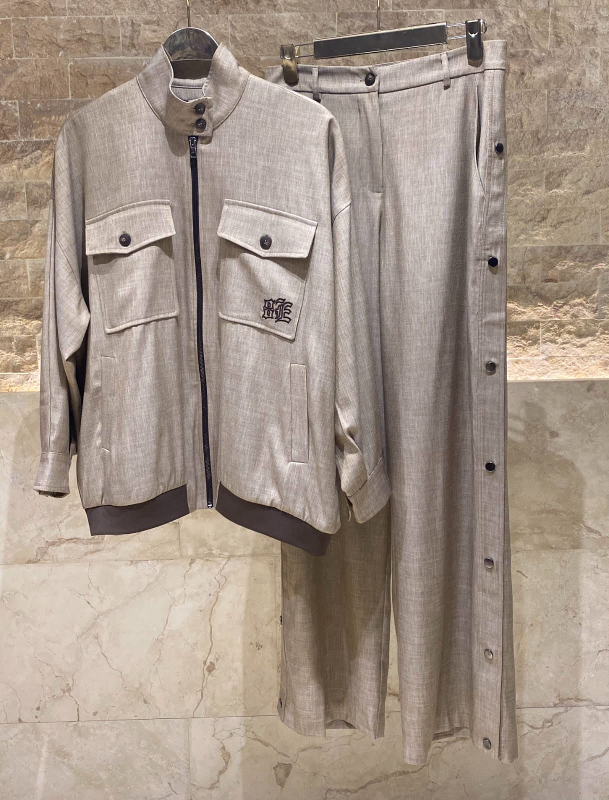 54-1021/5047 Oversized Jacket and Straight Leg Pants - Brown Loft