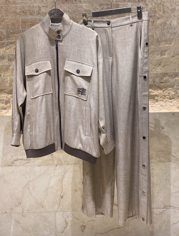 54-1021/5047 Oversized Jacket and Straight Leg Pants سترة واسعة وبنطال بقصة مستقيمة