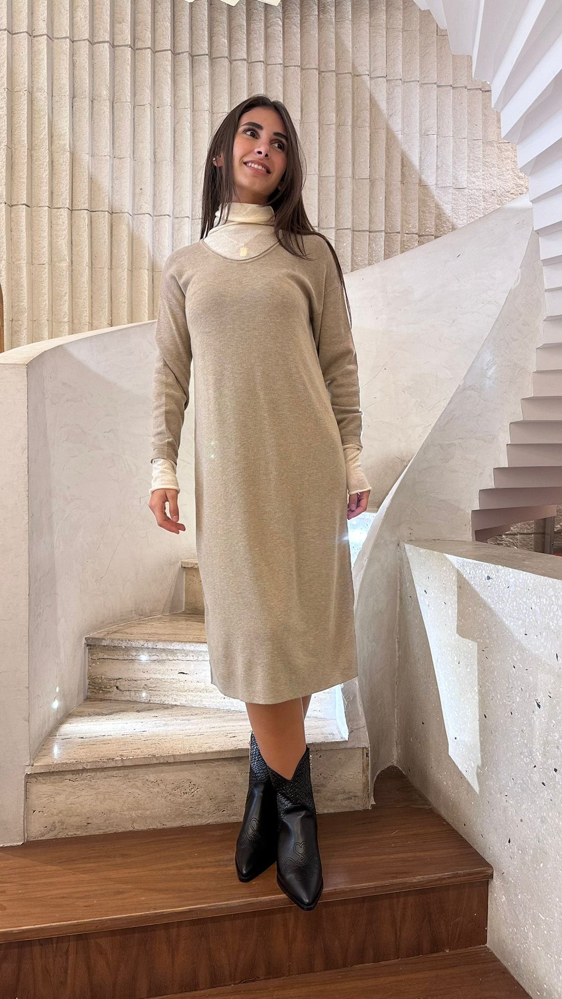 Knit Long Dress - 24W-3023 - Brown Loft