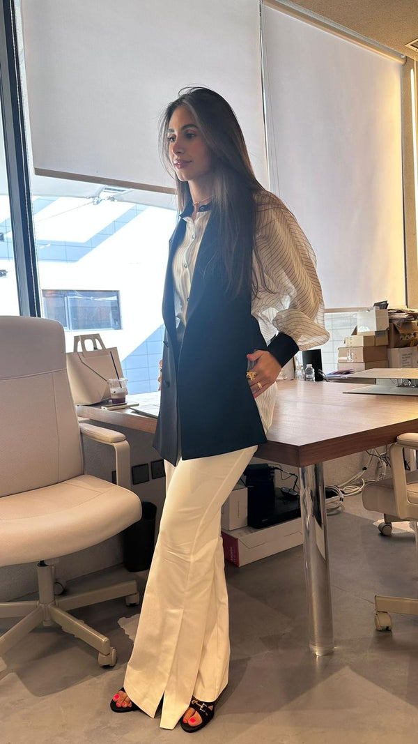 44-7008 Semi Transparent Striped Shirt قميص مخطط شبه شفاف