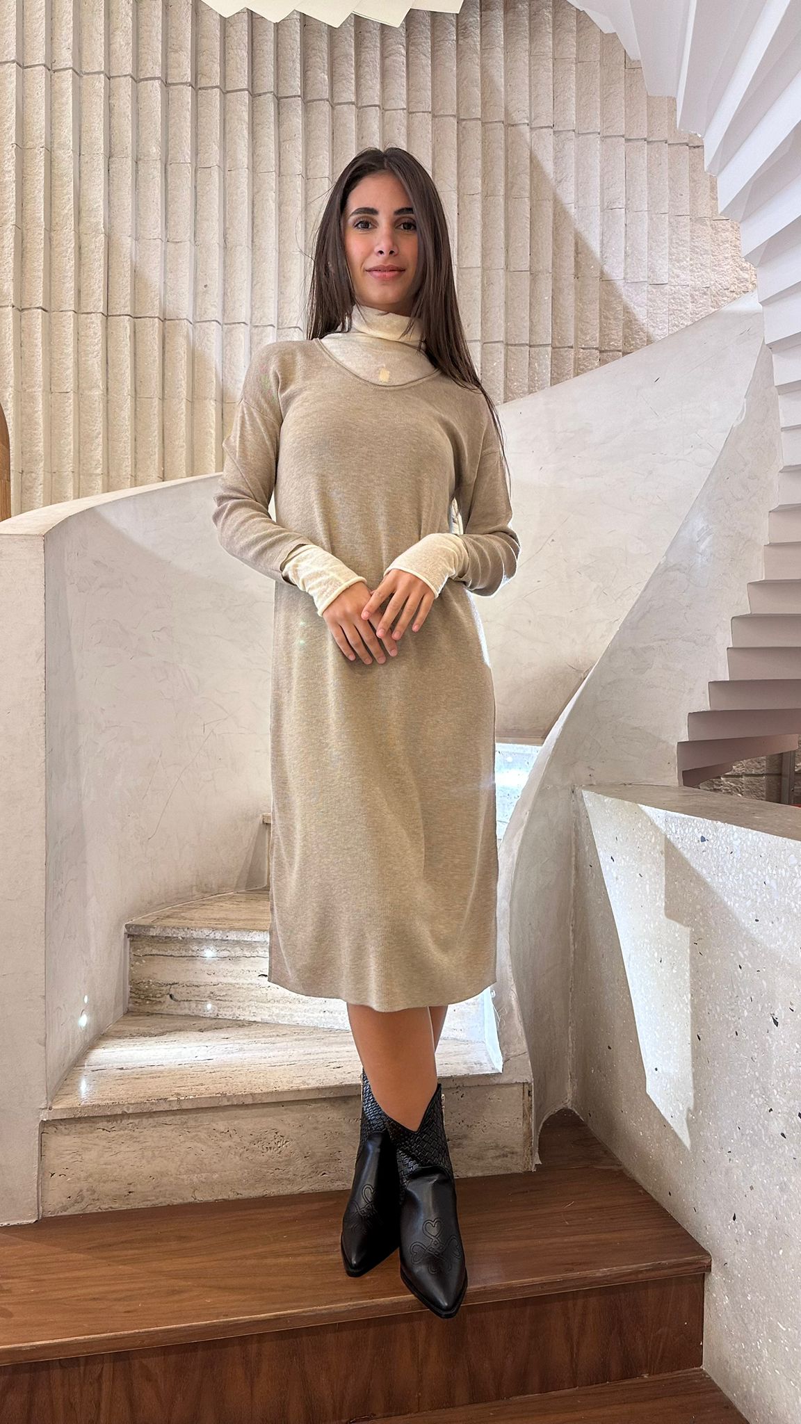 Knit Long Dress - 24W-3023 - Brown Loft