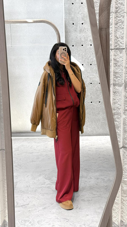 54-1025/5043 Sleeveless Jacket and Wide Leg Pants - Brown Loft
