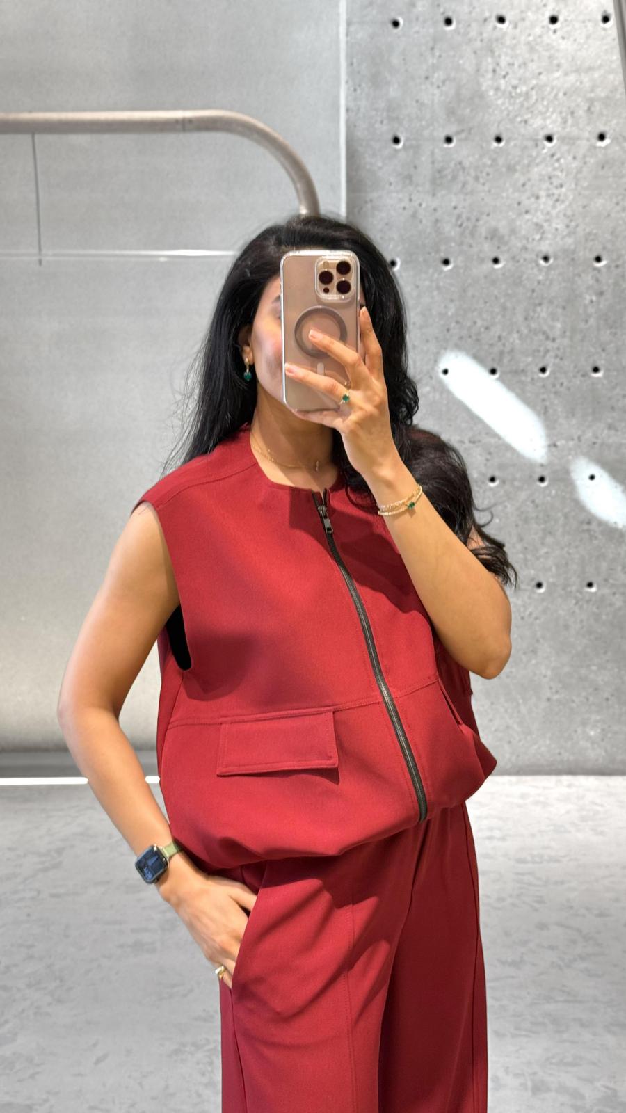 54-1025/5043 Sleeveless Jacket and Wide Leg Pants - Brown Loft