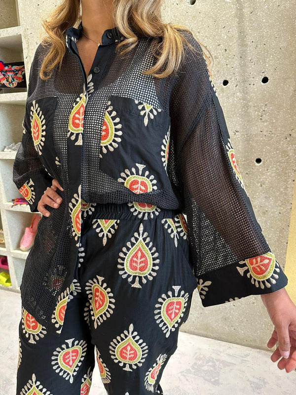 Ethnic Embroidered Cropped Pants